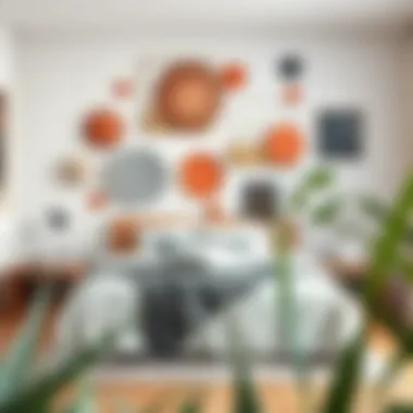 Abstract Artistry in Bedroom Walls An artistic arrangement of 3D wall stickers depicting abstract shapes and forms in a cozy bedroom.