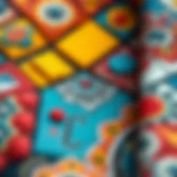 A close-up view of intricate 3D tile stickers applied on fabric showcasing vibrant colors and textures