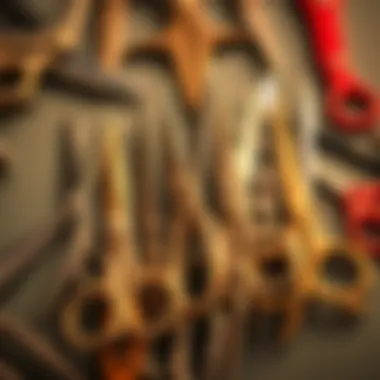 Diverse Designs of Trimming Scissors Artistic arrangement of various small trimming scissors