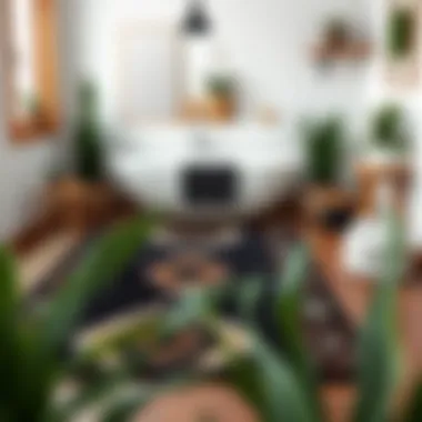 Cozy Bathroom with Black Boho Rug A cozy bathroom setting showcasing a black boho rug