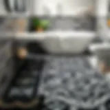 Intricate Patterns of Black Boho Bathroom Rug A stylish black boho bathroom rug featuring intricate patterns