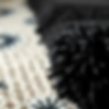 Texture and Material of Black Boho Bathroom Rug Close-up view of the texture and material of a black boho bathroom rug