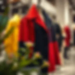 Vibrant color block wool coat displayed on a mannequin