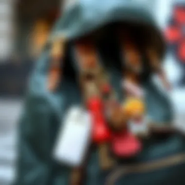 Fashionable Backpack with Keychains A fashionable backpack adorned with various decorative keychains.