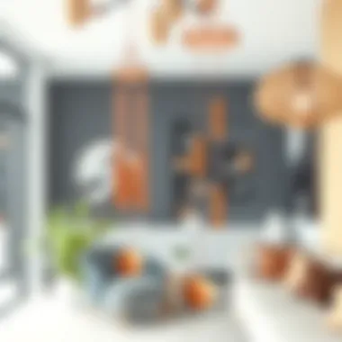 Chic Fusion: Copper Chimes in Modern Decor Stylish interior showcasing copper bell wind chimes as a decor piece