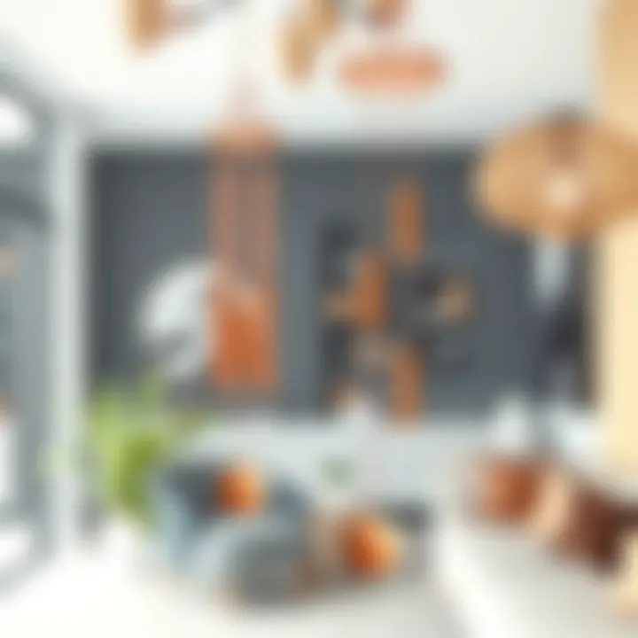 Chic Fusion: Copper Chimes in Modern Decor Stylish interior showcasing copper bell wind chimes as a decor piece