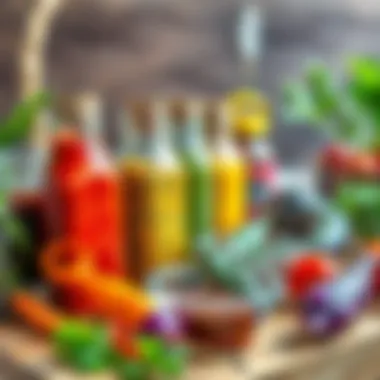 Flavorful Marinades for Vegetables A colorful marinade station with various spices and herbs