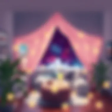 Celestial-Themed Cozy Nook A cozy nook featuring celestial-themed decor and soft starlight effects.