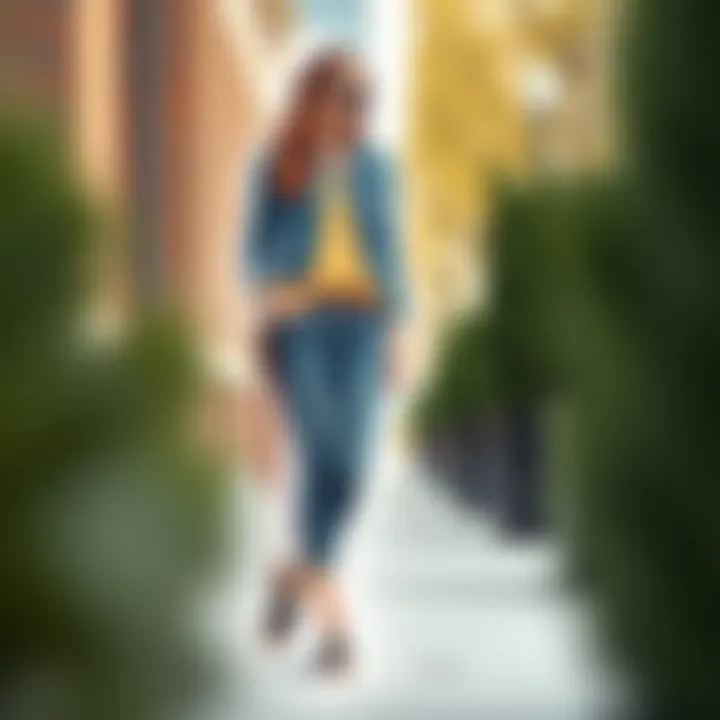 Fashionable outfit featuring cuffed denim jeggings styled with a chic top and accessories