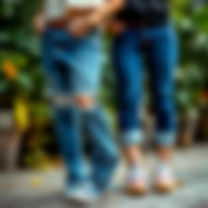 Sustainable fashion elements highlighted alongside cuffed denim jeggings