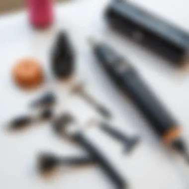 Maintenance tools and tips laid out beside a cordless curling iron.