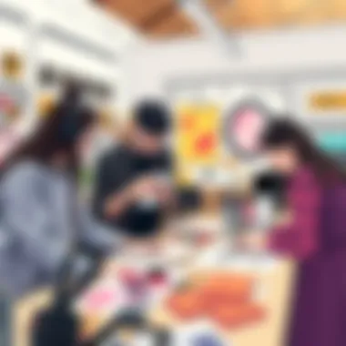 A creative workspace featuring designers brainstorming and sketching ideas incorporating 3D tile stickers