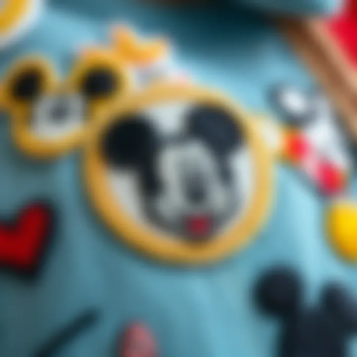 Iconic Disney Motif Patch Close-up of an embroidered patch featuring iconic Disney motifs