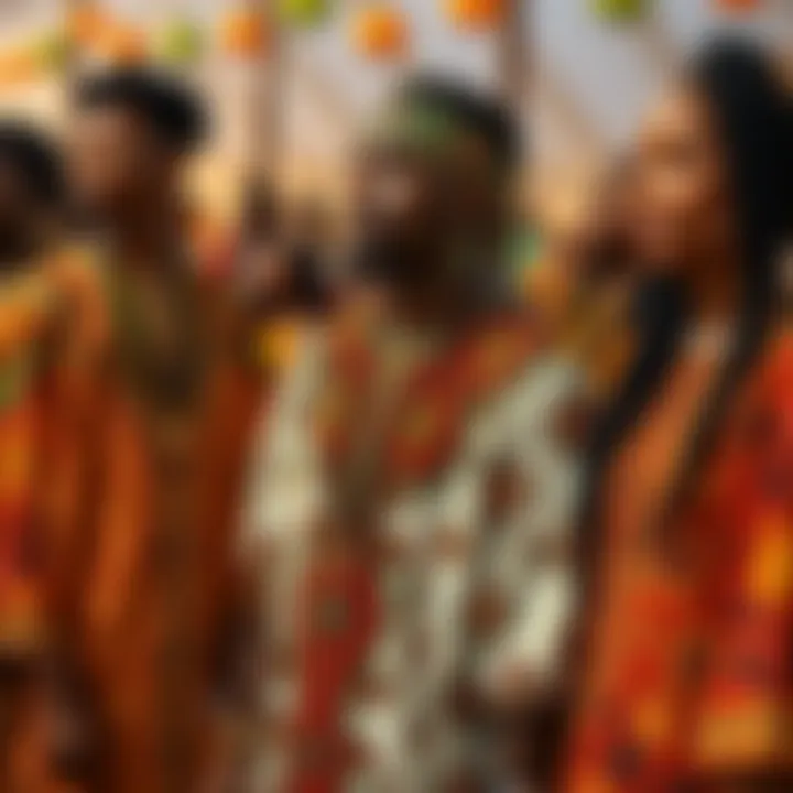 Cultural Celebration in Dashikis Group of individuals wearing embroidered dashikis at a cultural event, celebrating heritage