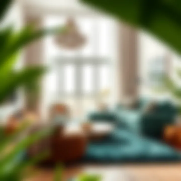 A beautifully arranged living space featuring an emerald green fur rug