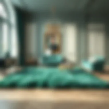 Stylishly placed emerald green fur rug in an elegant bedroom