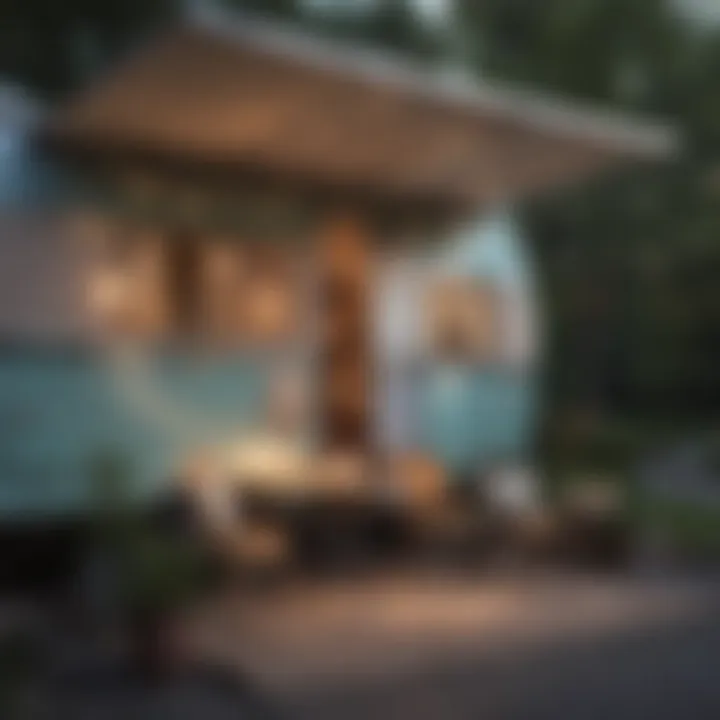 Cozy outdoor setup with stylish hanging lights under an RV awning