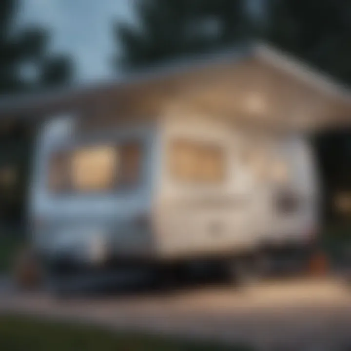 Elegant RV awning illuminated by creative hanging lights