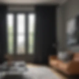 Elegant black curtain rod with ring clips in a modern living room