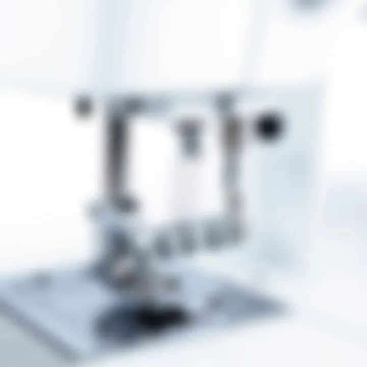 Automatic Needle Threader in Action Close-up of an automatic sewing machine needle threader in action