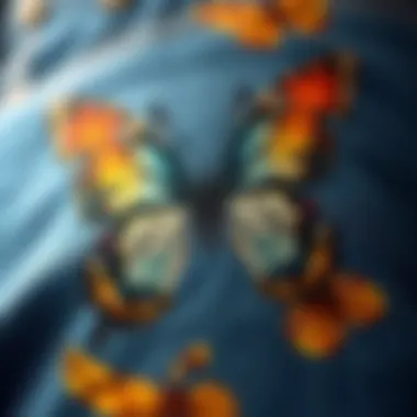 Intricate Butterfly Design Close-up of intricate butterfly design on denim