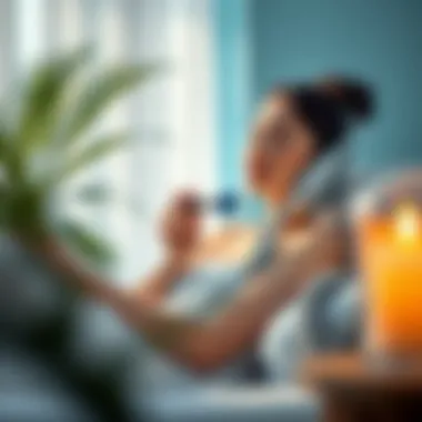 A serene setting showcasing a person enjoying a self-care routine with massage tools