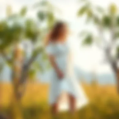 Versatile Summer Dress in Nature A serene outdoor setting featuring a model wearing a white summer dress with short sleeves, showcasing its versatility.