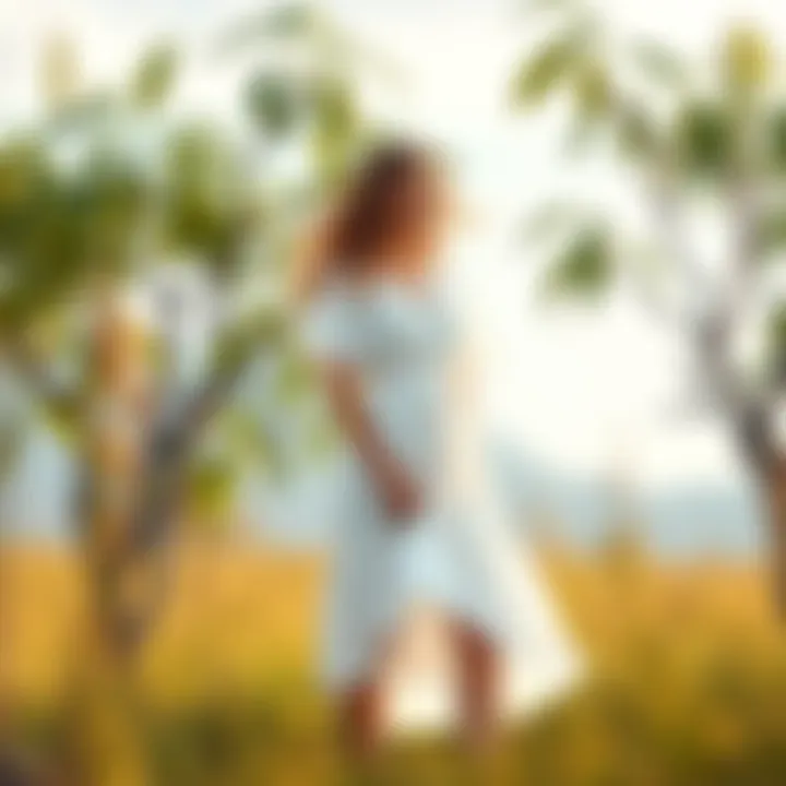 Versatile Summer Dress in Nature A serene outdoor setting featuring a model wearing a white summer dress with short sleeves, showcasing its versatility.