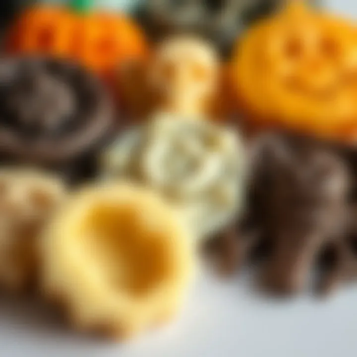 A close-up of silicone molds with various Halloween motifs, highlighting texture and detail