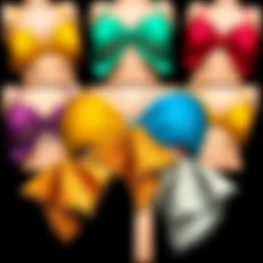 Collage of different fabric choices used in hanky hem bikini tops