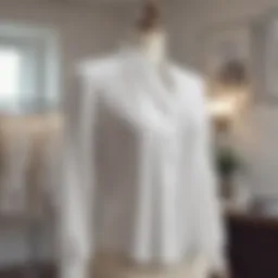 Elegant white blouse displayed on a mannequin in a boutique.