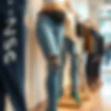 Stylish maternity ripped skinny jeans on a display