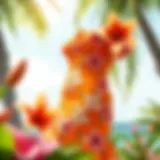 Captivating orange Hawaiian dress adorned with floral patterns