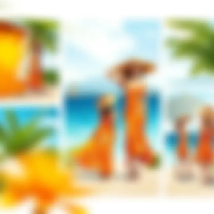 Versatile Styling Options for Every Occasion Various styling options featuring the orange Hawaiian dress in different settings