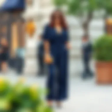 Outfit accessorized for a formal occasion with wide leg pants