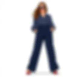 Elegant styling of navy blue wide leg pants with a chic blouse