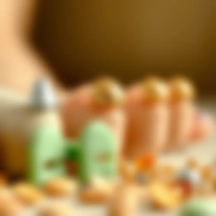 Close-up of toe separators showcasing sustainable materials