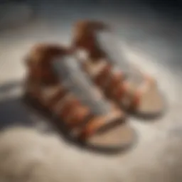 Ancient Roman gladiator sandals displayed on a stone surface