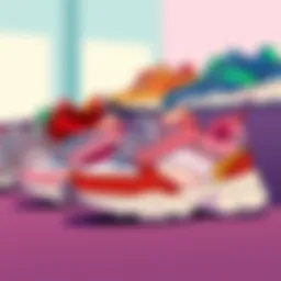 Stylish display of Sketchers chunky sneakers in various colors