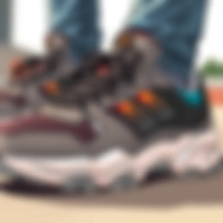 Intricate Design Features of Sketchers Chunky Sneakers Close-up view of the unique design elements of Sketchers sneakers