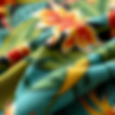 Close-up of Tropical Print Fabric Close-up of tropical print fabric showcasing intricate details