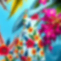 Vibrant tropical print swim dress featuring vivid floral patterns