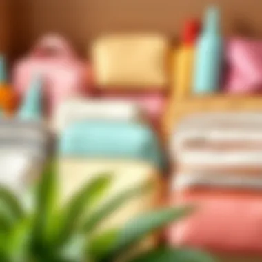 Artful Organization of Cosmetic Bags Artistic display of various cute cosmetic bags organized neatly