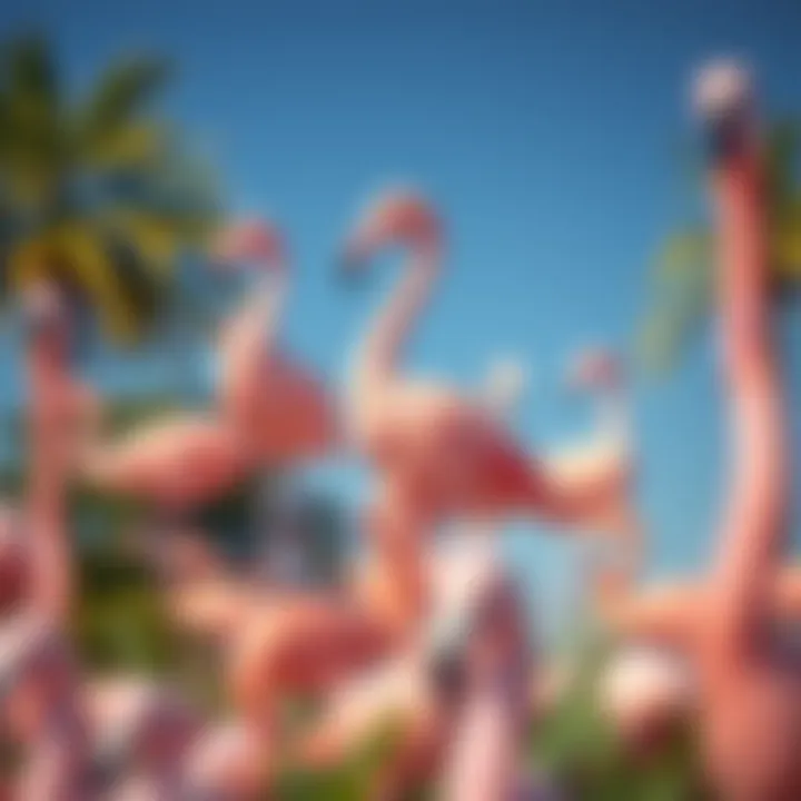 Whimsical Flamingo Installation Creative installation featuring multiple flamingo statues