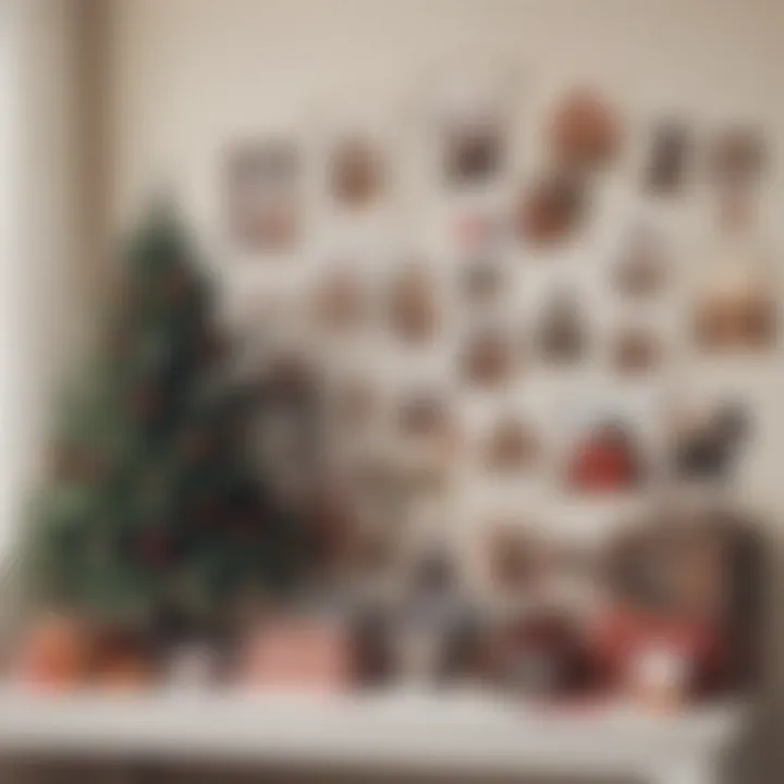 A stylish modern display incorporating vintage Christmas postcards into decor