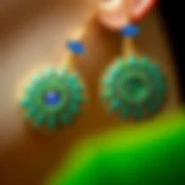 Artistry in Blue and Green Earrings Close-up of handcrafted blue and green earrings showcasing intricate designs