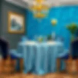 Elegant blue glitter tablecloth enhancing a sophisticated dining setting