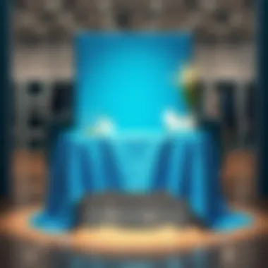 Fashion Display with Blue Glitter Tablecloth Creative arrangement featuring blue glitter tablecloth in a fashion display