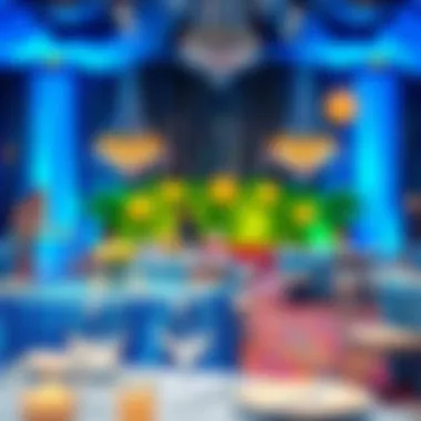 Lively Event Decor Featuring Blue Glitter Tablecloth Vibrant blue glitter tablecloth at a lively event setting