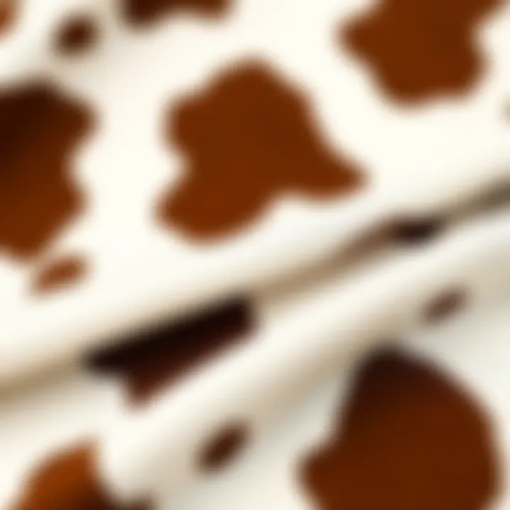 Texture of Cow Print Fabric Close-up of fabric texture showcasing cow print design